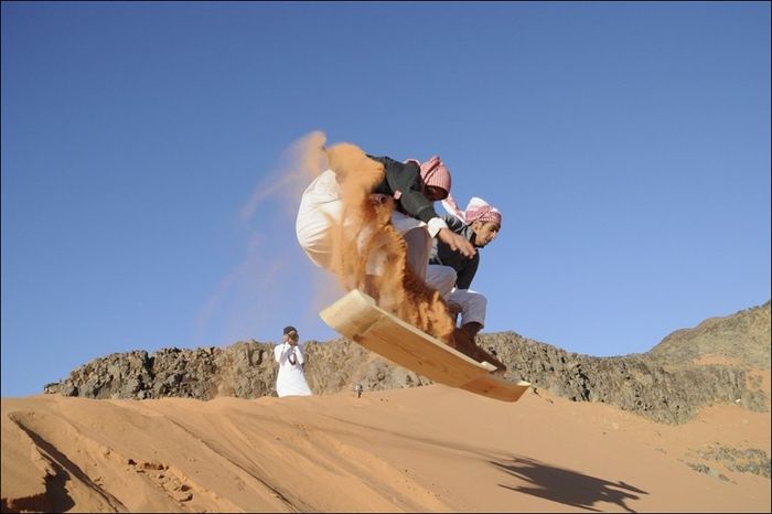Arabs, desert, sand, snowboarding,