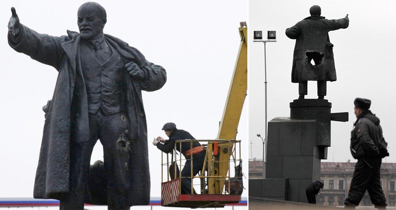 В Санкт-Петербурге подорвали памятник Ленину (7 фото)