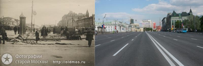 Сухаревская площадь в 1935 и в 2009 годах.