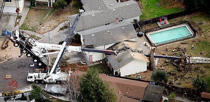 45-тонный кран упал на дом (6 фото)