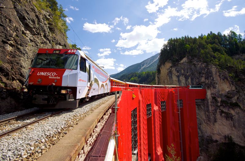 железная дорога, швейцария, мост, строение, поезд