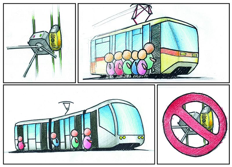 общественный транспорт, трамвай, турникет