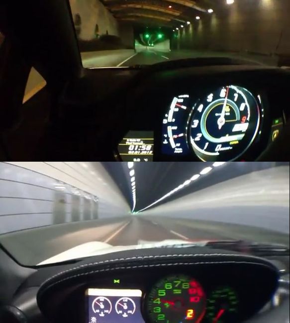 Рык Ferrari 599 GTO и Lamborghini Aventador в тоннеле (ВИДЕО)